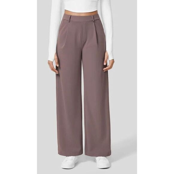 Halara Women Sz M Mauve High Waist Plicated Side Pocket Straight Leg Work Pants - Picture 12 of 13